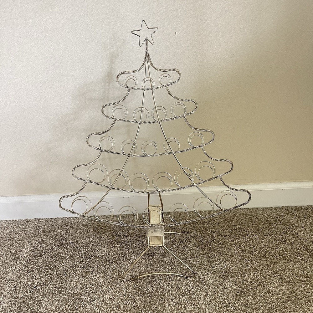 Vtg Christmas Tree Metal Wire Advent‎ Calendar Card Holder Display Foldable 23"